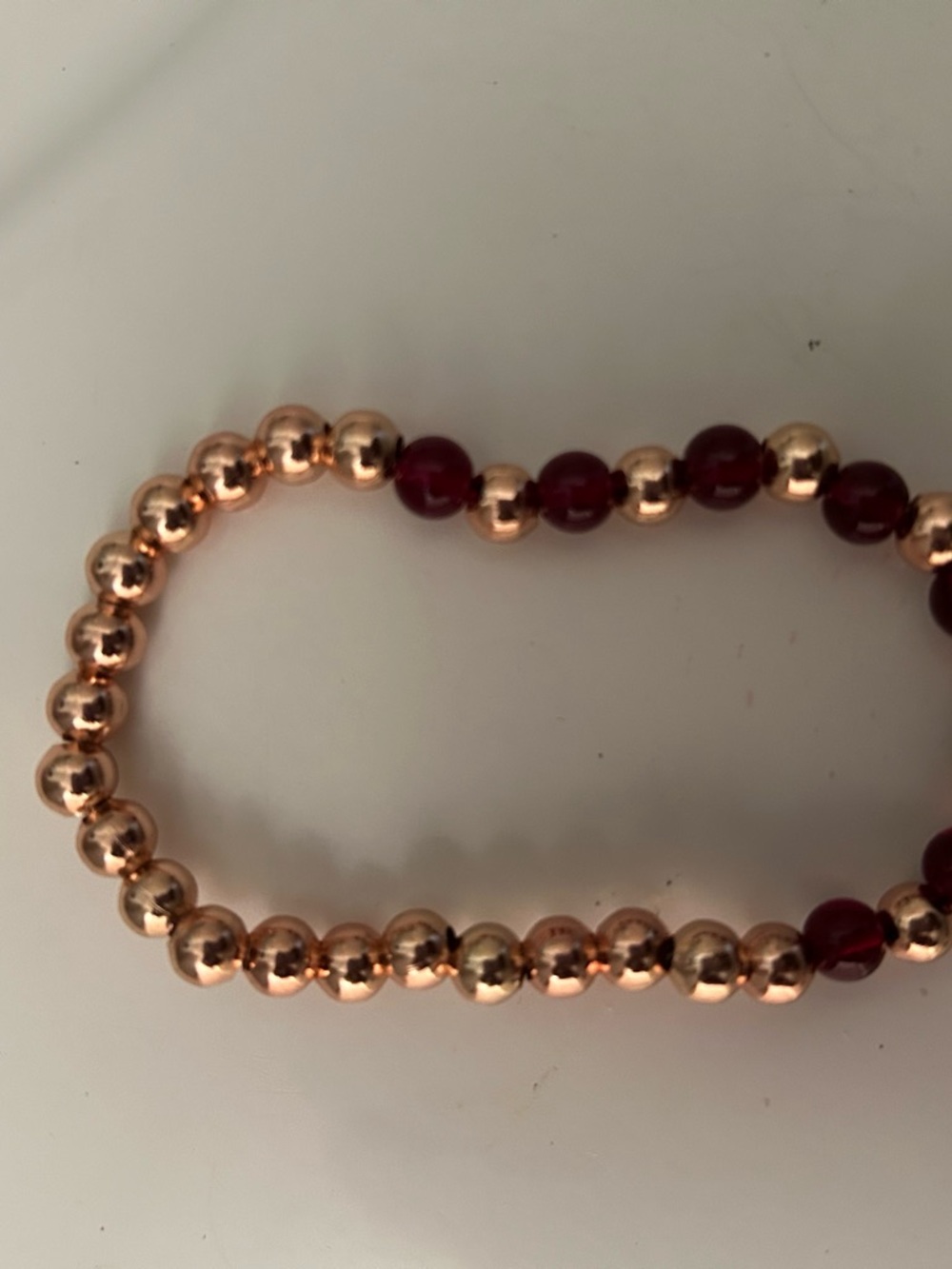 Rose Gold Beaded Stretch Bracelet with Burgundy Accent Beads